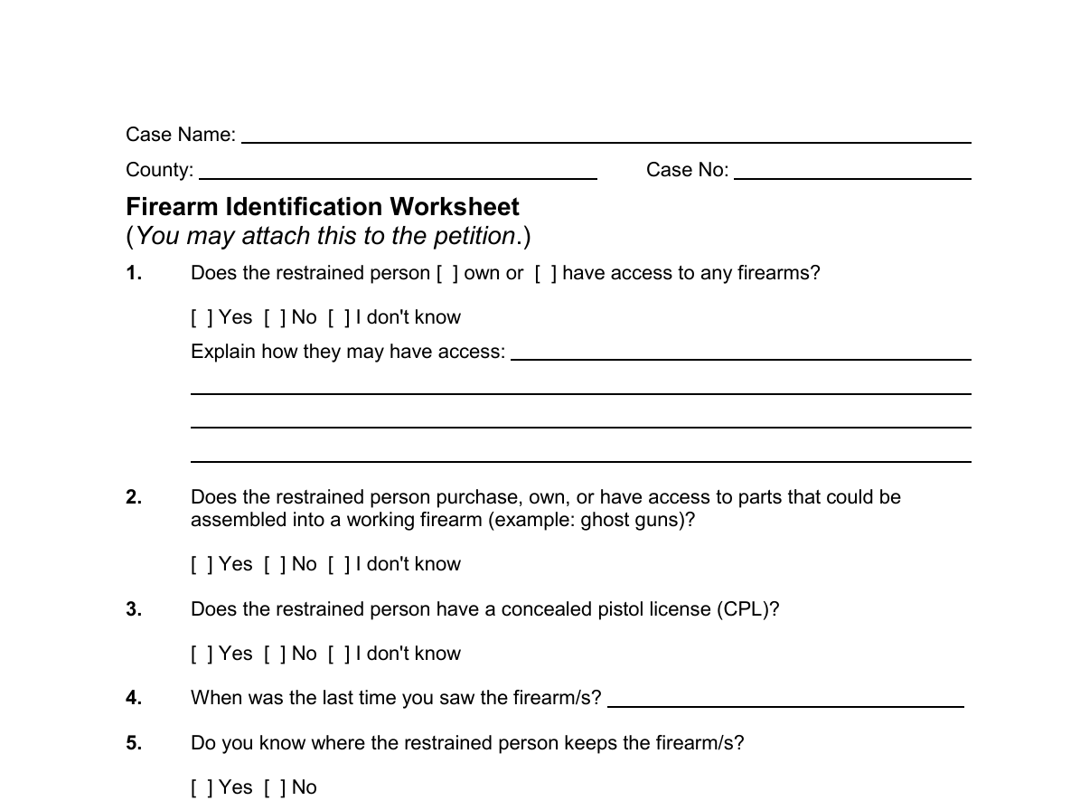 An image of the top of the Firearm Identification Worksheet